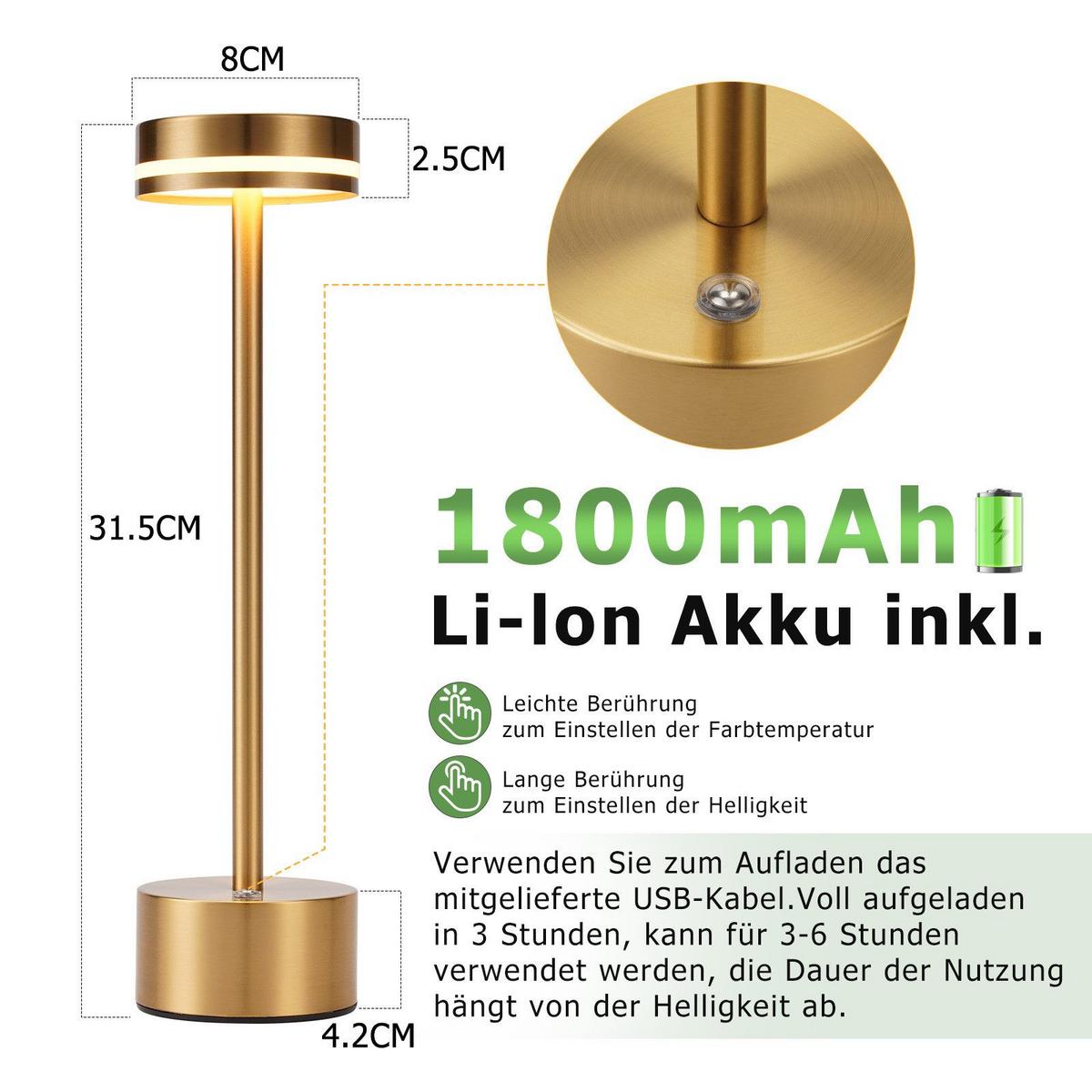 TISCHLEUCHTE Flammer 8/8/31.5 cm - Goldfarben, Kunststoff/Metall (8/8/31.5cm) - ZMH