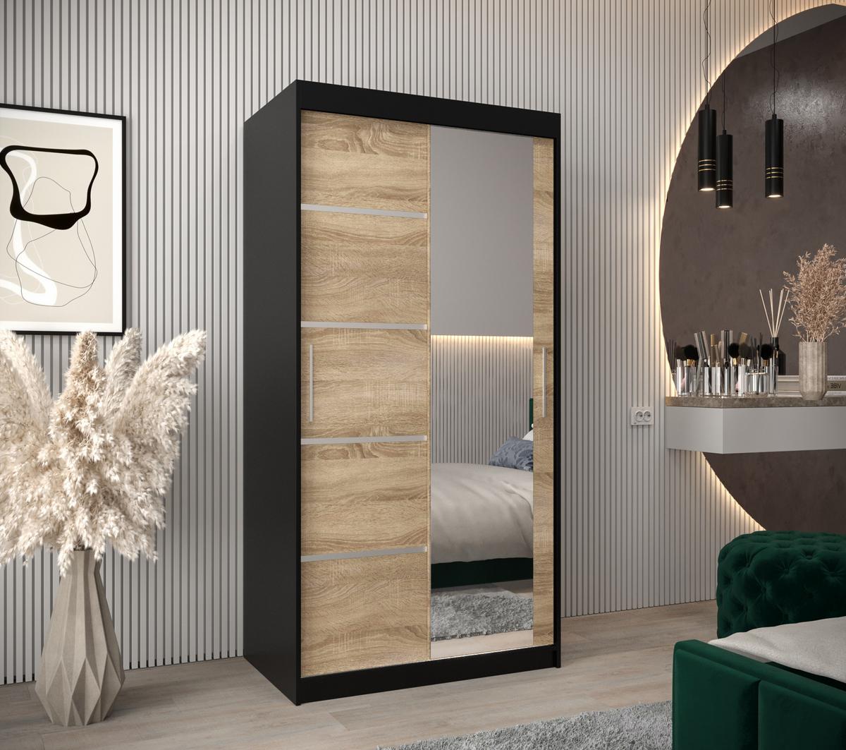 SCHWEBETÜRENSCHRANK 200/100/62 2-türig - Silberfarben/Schwarz, Holz/Kunststoff (100/200/62cm) - MÖBEL KRYSPOL