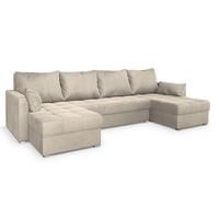 WOHNLANDSCHAFT NAKO M Creme Velours-Stoff mit Schlaffunktion - Creme/Grau, Holz/Kunststoff (285/85/140cm) - MASSENO