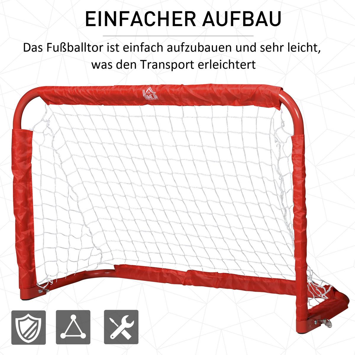 FUSSBALLTORE Fußballnetz 2er Set Minitore Faltbar Stahl Rot 90x36x60 cm - Rot, Metall (36/90cm) - HOMCOM