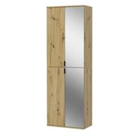 SCHUHSCHRANK Eiche Artisan 60 cm, Flurschrank mit Spiegel - Schwarz/Eiche Artisan, Glas/Holzwerkstoff (60/193/34cm) - Inn.Furn