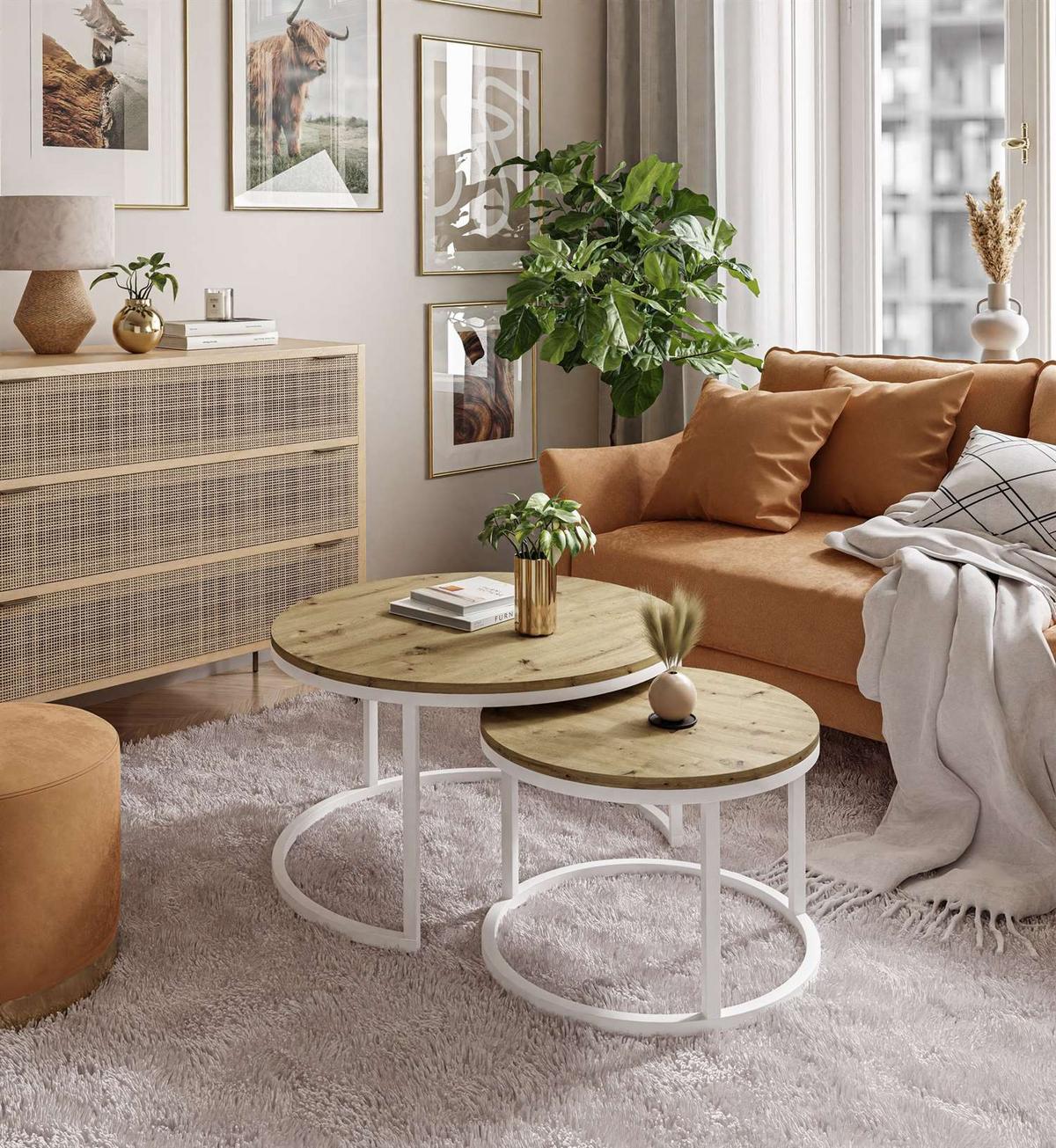 COUCHTISCH CIRI 2-in-1 Eichenholz Artisan - Weiß, Holzwerkstoff (70/70/48cm) - Lookway