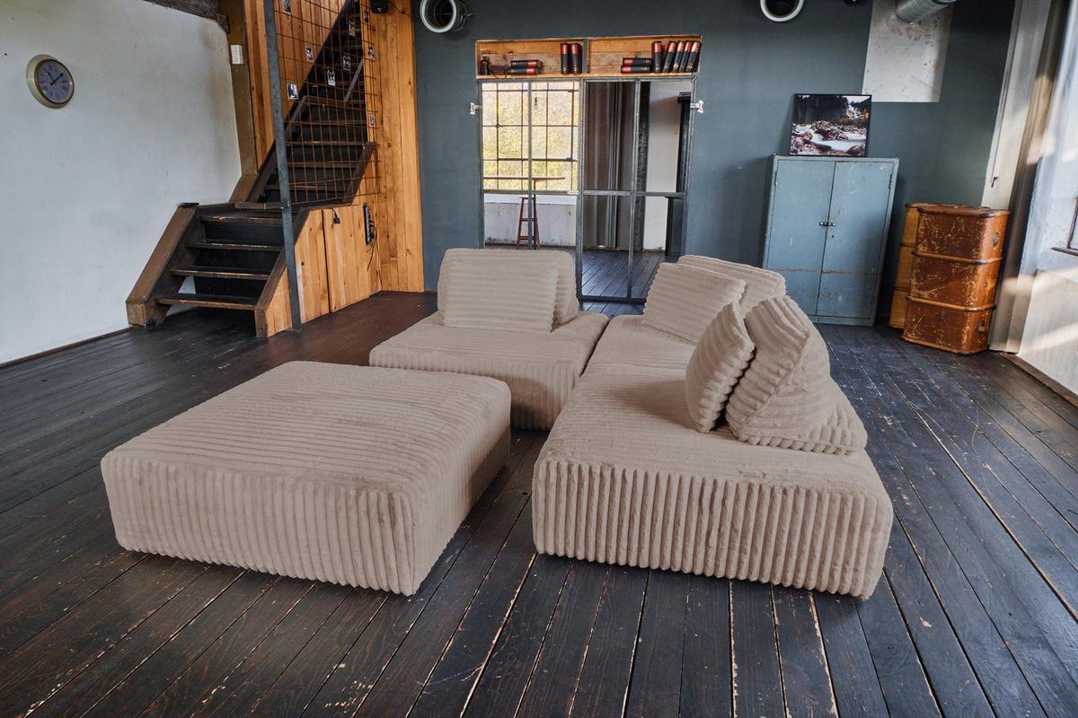 MODULSOFA WIOLO SOFT 4 MODULE 4 KISSEN Taupe Cord - Taupe/Schwarz, Kunststoff/Textil (333/84/222cm) - KAWOLA