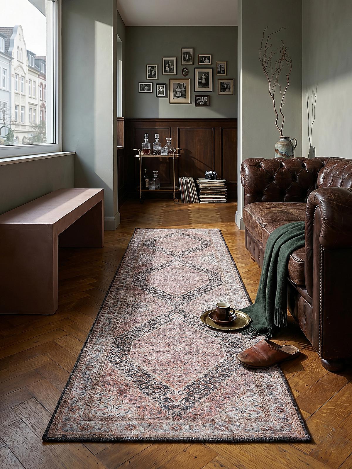 TEPPICH Waschbar HURST, orientalisch mit Medaillon, Rosa, 60 x 230 cm - Rosa, Textil (230/60cm) - KADIMA DESIGN