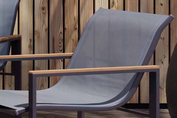 Gartensesselset Grau Hochlehner Textilgeflecht Texteline Armlehnen Naturfarbe