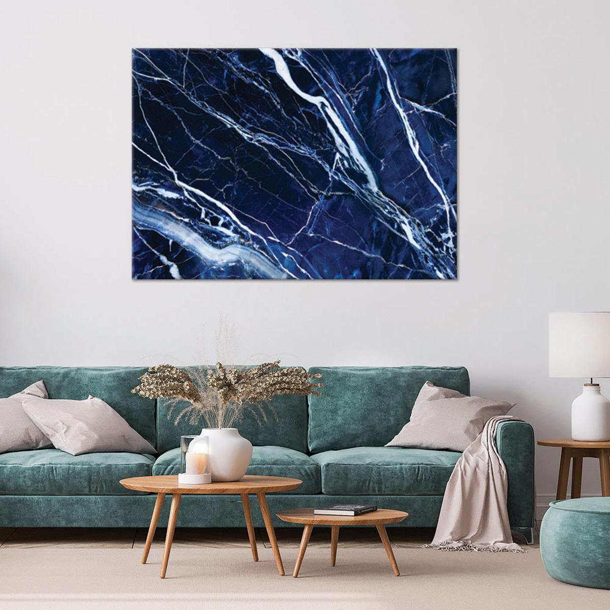 LEINWANDBILD Blaue weiße Marmorstruktur 120x80cm - Blau, Textil (120/80cm) - Feeby