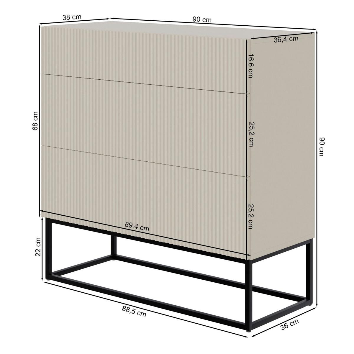 KOMMODE Veldio Graubeige mit schwarzen Beinen 90 cm - Taupe/Schwarz, Holzwerkstoff/Metall (90/90/38cm) - Selsey
