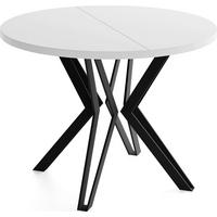 ESSTISCH Revena runder ausziehbarer, Weiß 120-200/120/76 cm - Schwarz/Weiß, Holzwerkstoff/Metall (120/200/76cm) - WFL GROUP