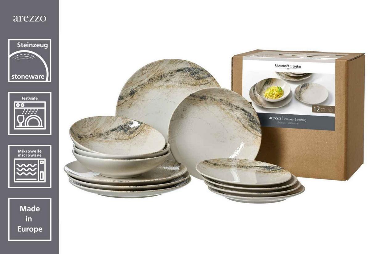 TELLER-SET Arezzo braun 12-tlg. - Braun, Keramik (2/2/2cm) - Ritzenhoff Breker