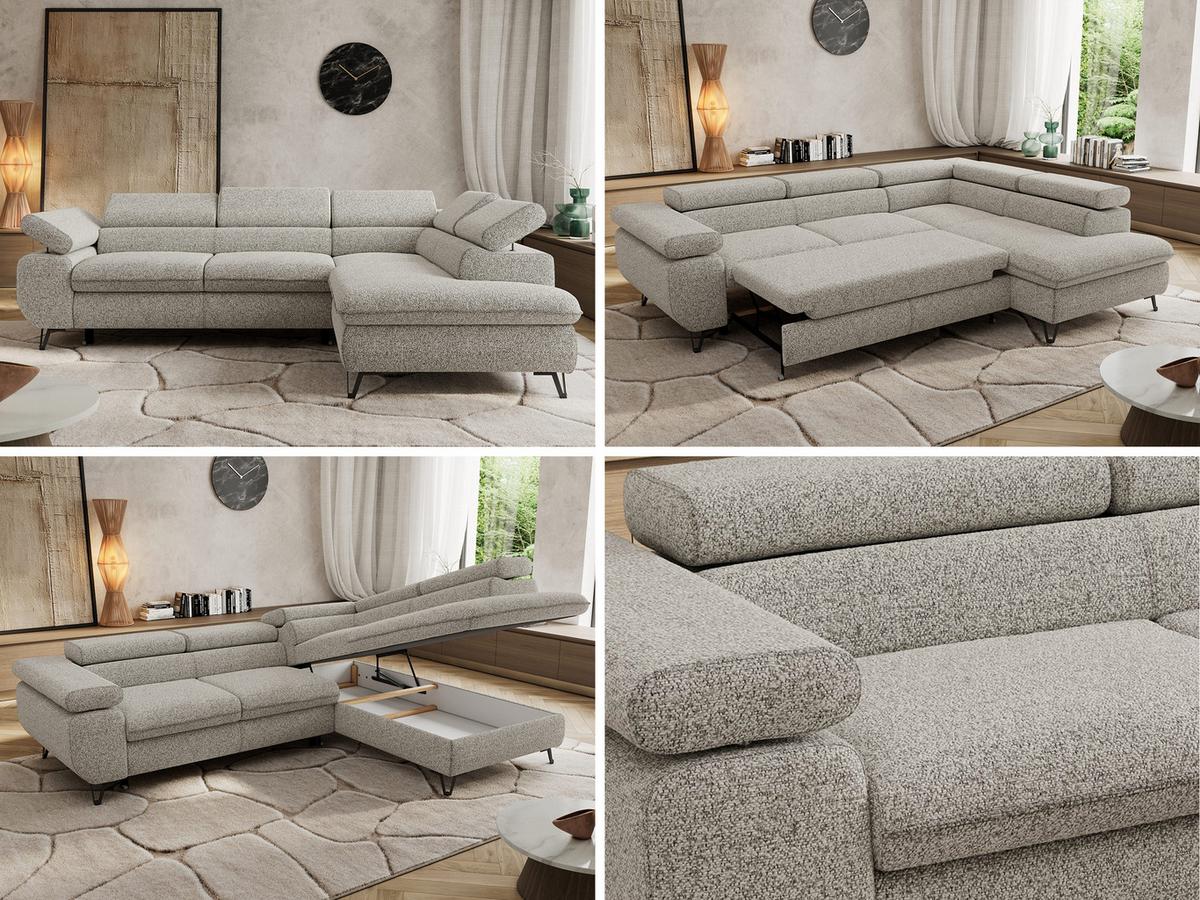 ECKSOFA PABLO L Hellgrau Struktur - Rechts Seite - Hellgrau/Schwarz, Textil/Metall (273/208cm) - MKS