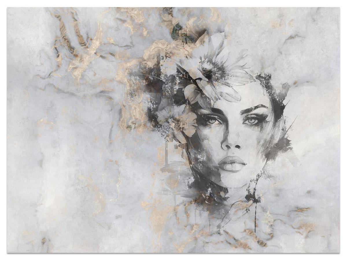 FOTOTAPETE für Wohnzimmer Frau Porträt Beton Blumen Modern 200x140 - Beige/Schwarz, Papier (200/140cm) - Muralo