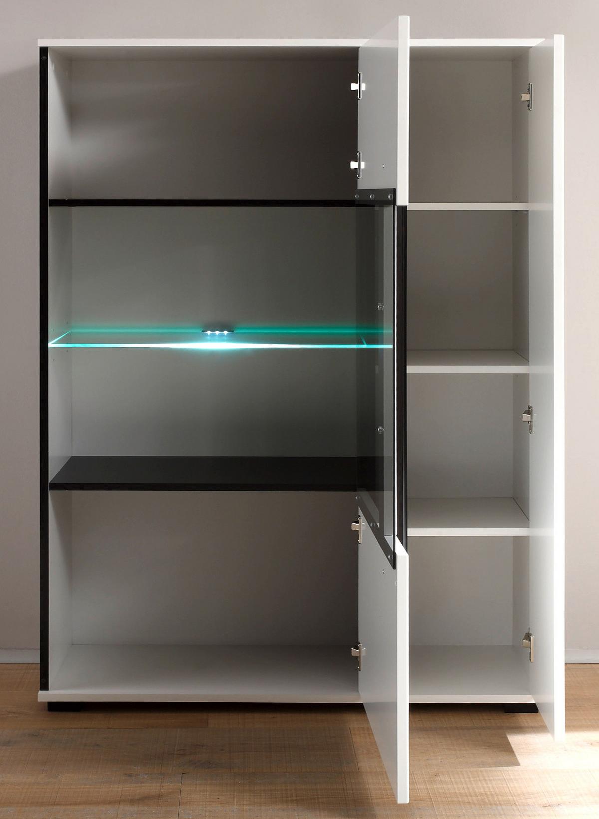 HIGHBOARD weiß Hochglanz 90 cm, Kommode mit 8 Fächern - Weiß Hochglanz/Schwarz, Glas/Holzwerkstoff (90/140/37cm) - Furn.Design