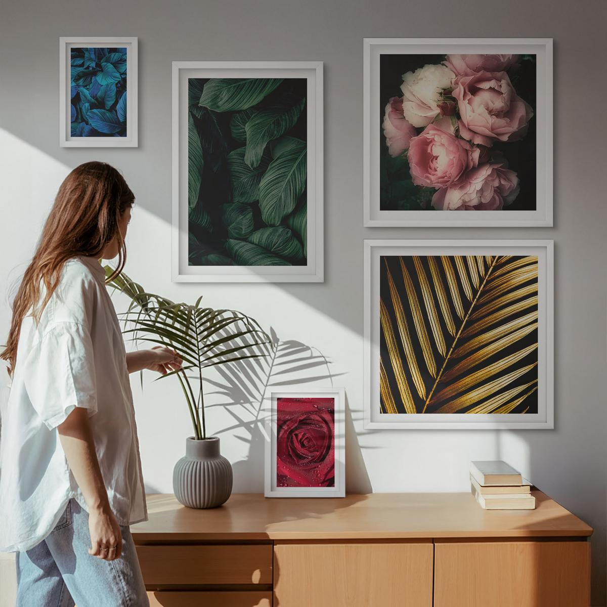 BILDER SET 5er Set - 50x50 cm & 20x30 cm & 40x60 cm Weißer Rahmen - Abstrakte schwarze Muster - Weiß, Kunststoff (40/60cm) - TULUP