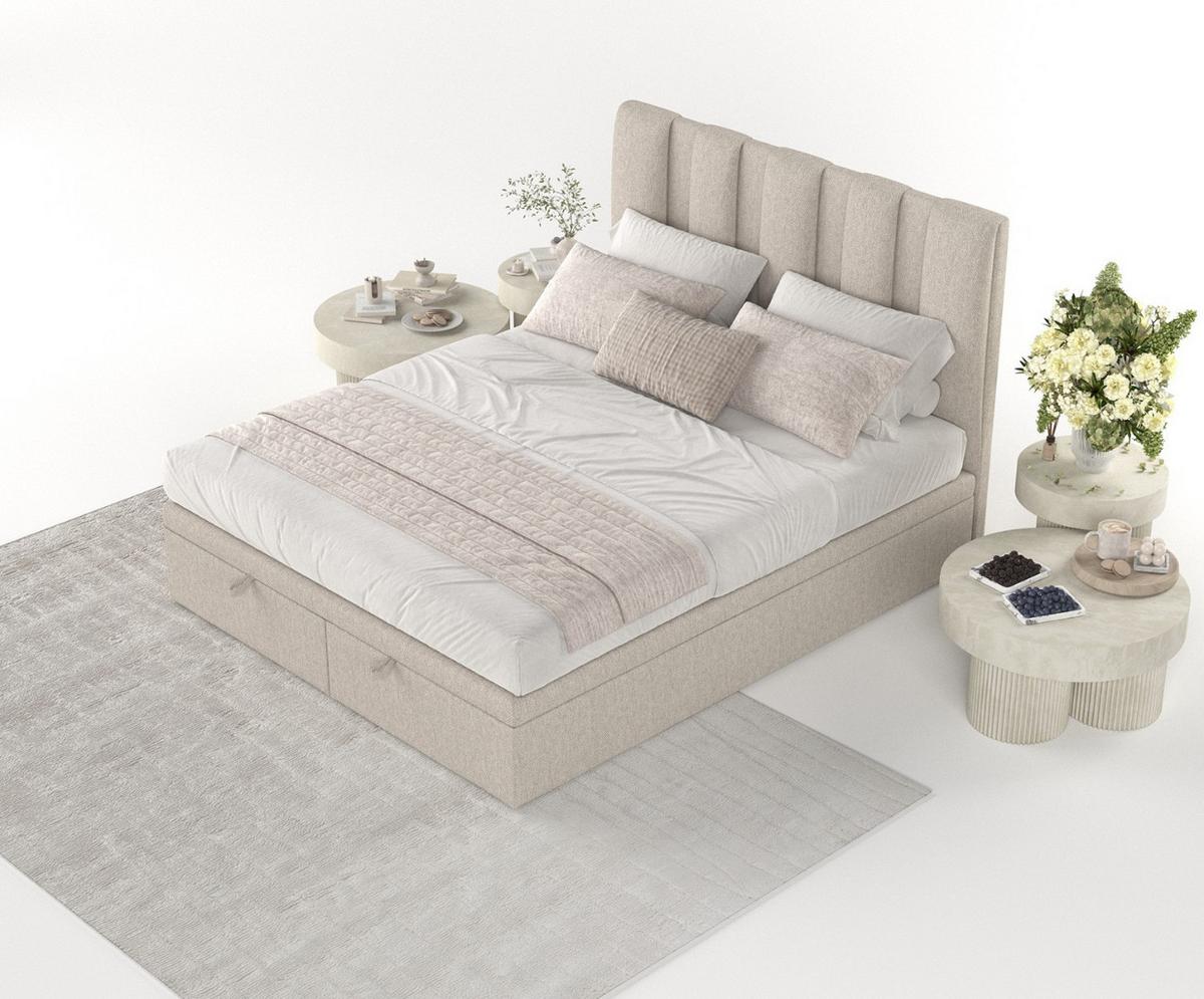 POLSTERBETT Orta mit Stauraum 160/200 cm Hellbeige im Megan Stoff - Sandfarben/Schwarz, Holz/Holzwerkstoff (160/200cm) - AltaBeds