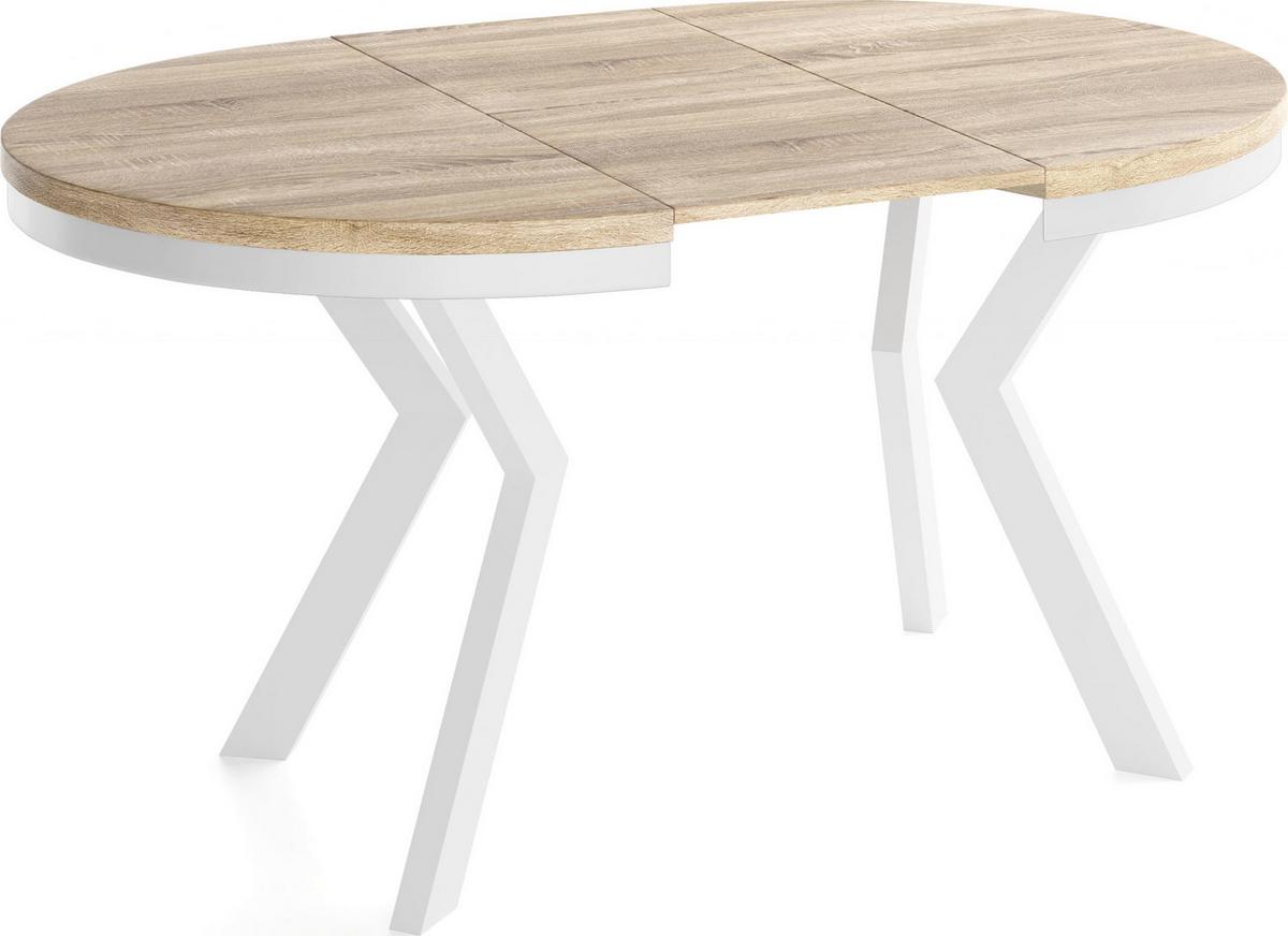 ESSTISCH Savio Weiß Neo rund ausziehbar verlängerbar, Eiche Sonoma Hellbraun 80-130/80/77 cm - Weiß/Sonoma Eiche, Holz/Holzwerkstoff (80/130/77cm) - WFL GROUP