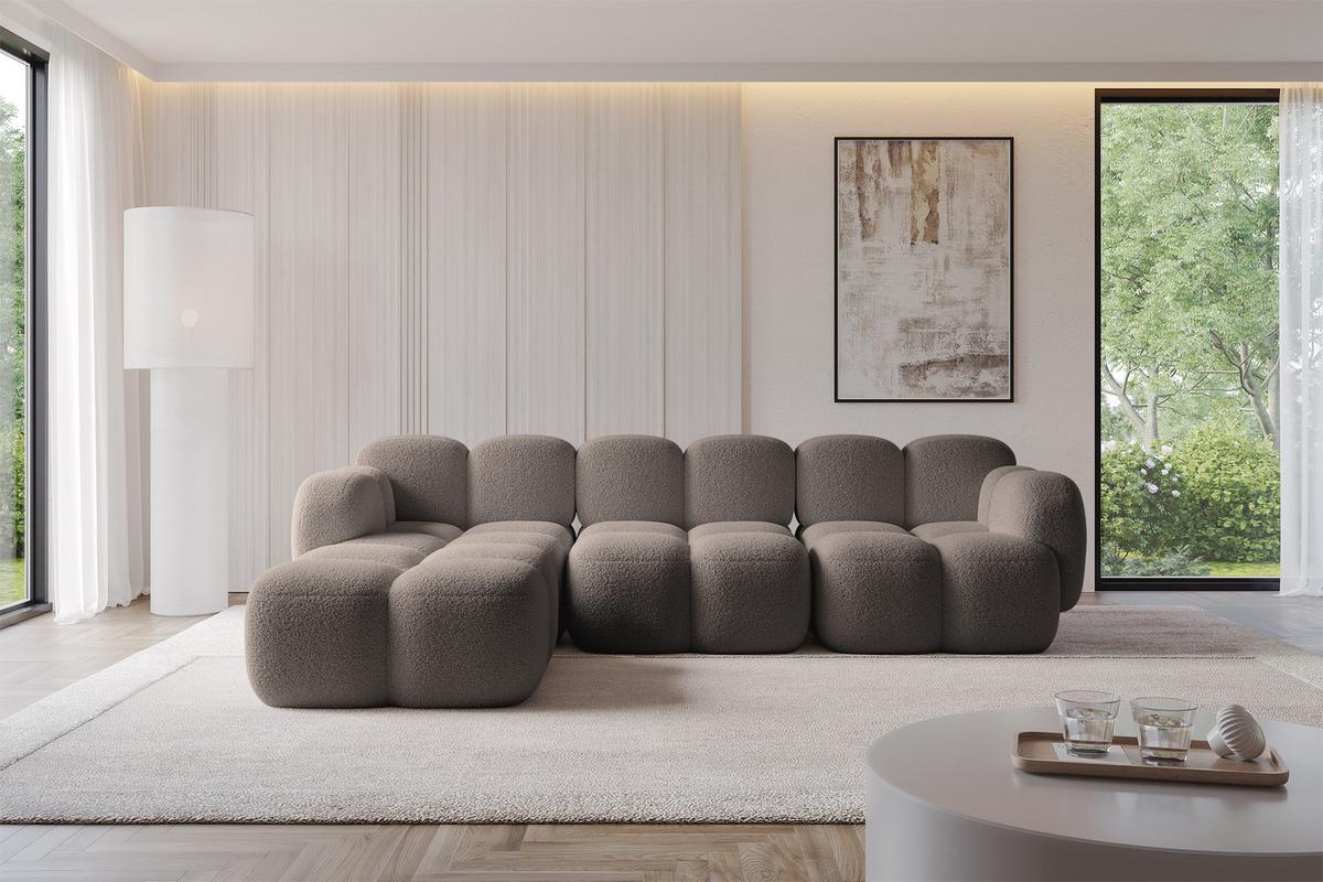 ECKSOFA modulares Sofa Links Miko-L2 302x205x75 Braun Bouclé - Dunkelbraun/Schwarz, Holzwerkstoff/Kunststoff (302/205cm) - ALTDECOR
