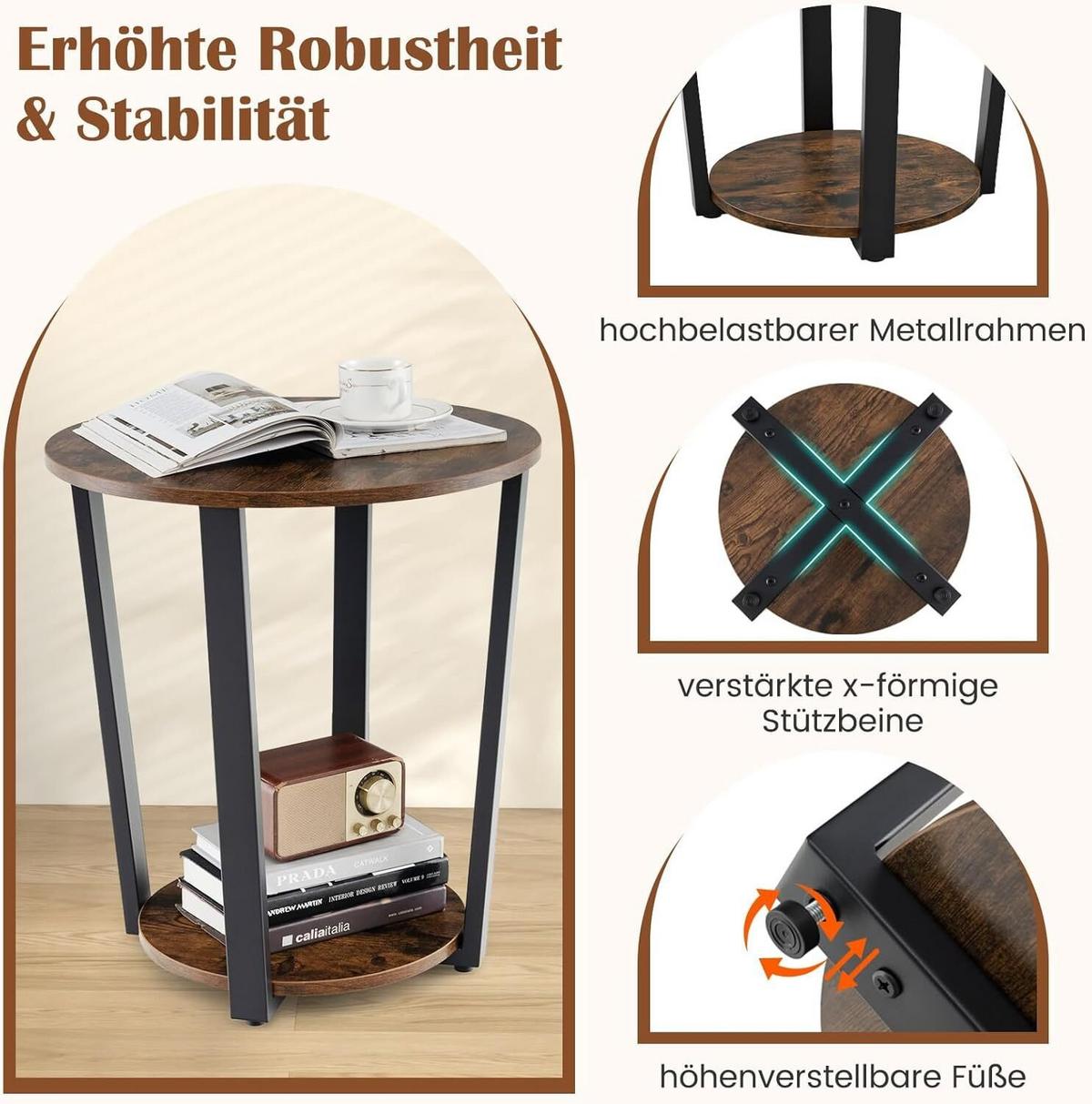 BEISTELLTISCH 56cm Braun - Braun, Holz (50/50/56cm) - COSTWAY