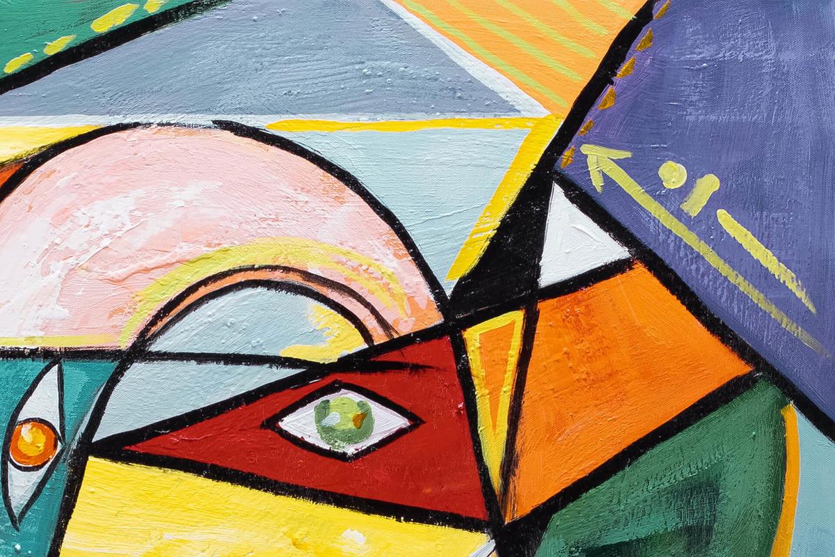 ACRYLBILD HANDGEMALT 80/80 cm - Blau/Gelb, Holz/Textil (80/80cm) - KUNSTLOFT
