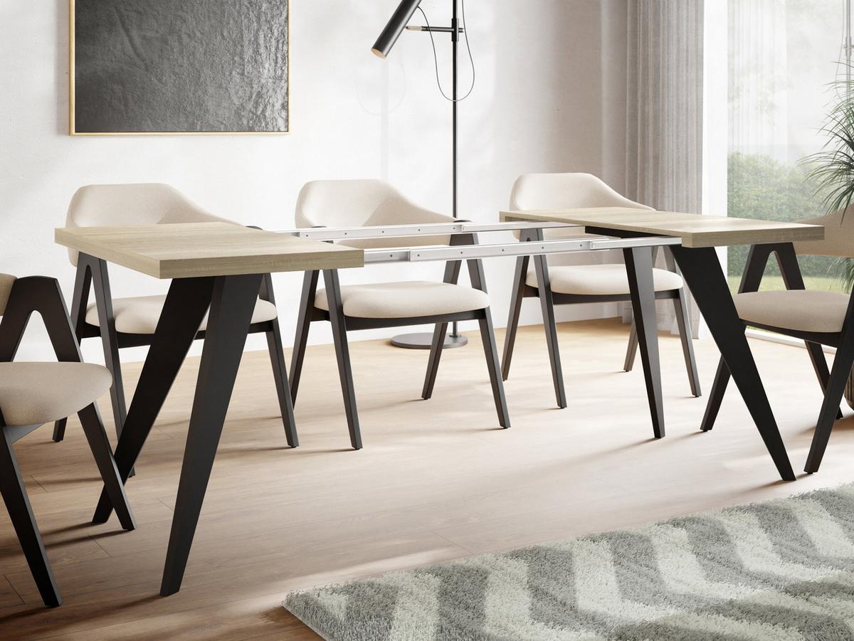 ESSTISCH Quadro quadratischer ausziehbarer, Sonoma Eiche 100-200/100/76 cm - Schwarz/Sonoma Eiche, Holz/Holzwerkstoff (100/200/76cm) - WFL GROUP
