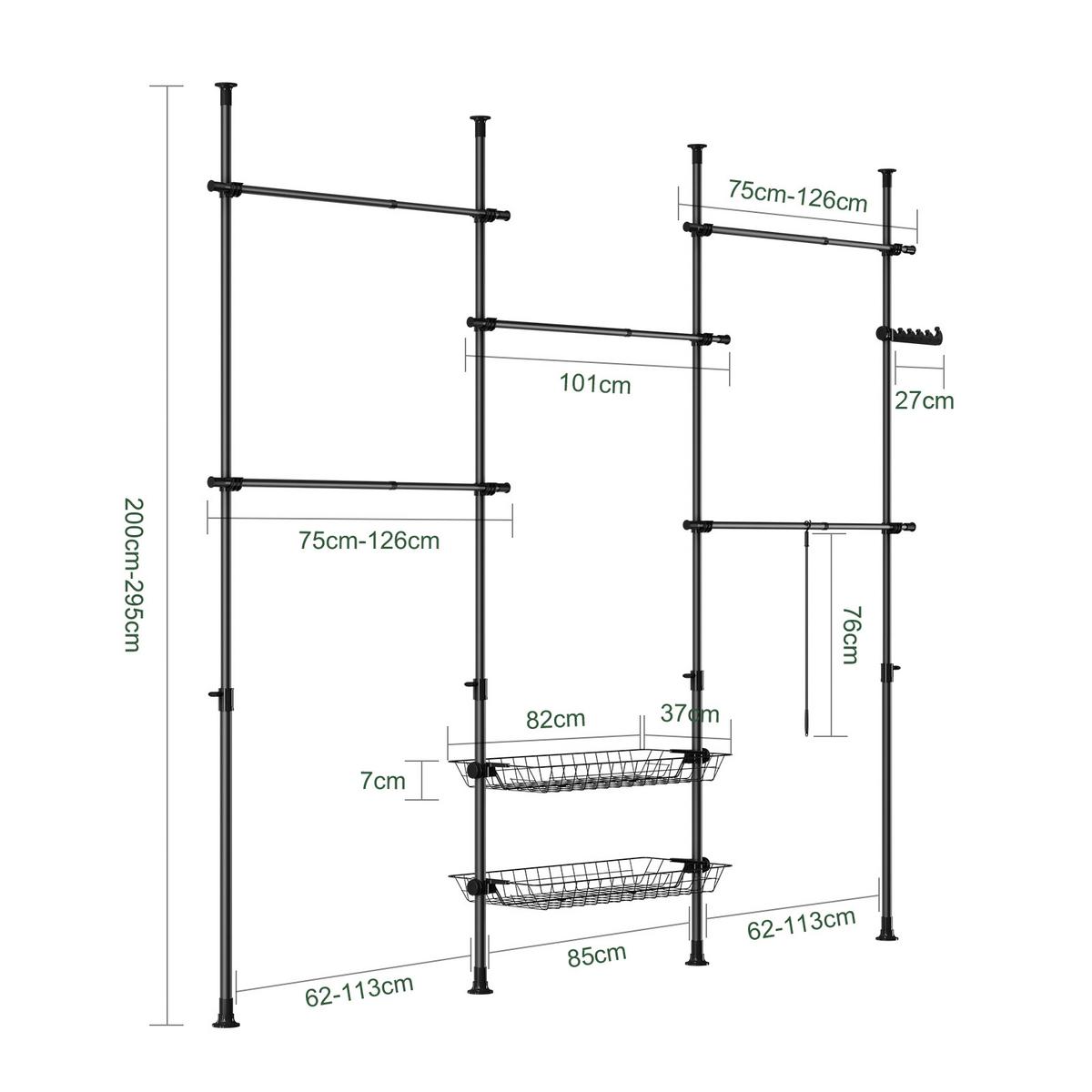TELESKOP GARDEROBEN SYSTEM Schwarz - Schwarz, Kunststoff (305/270/3cm) - SoBuy