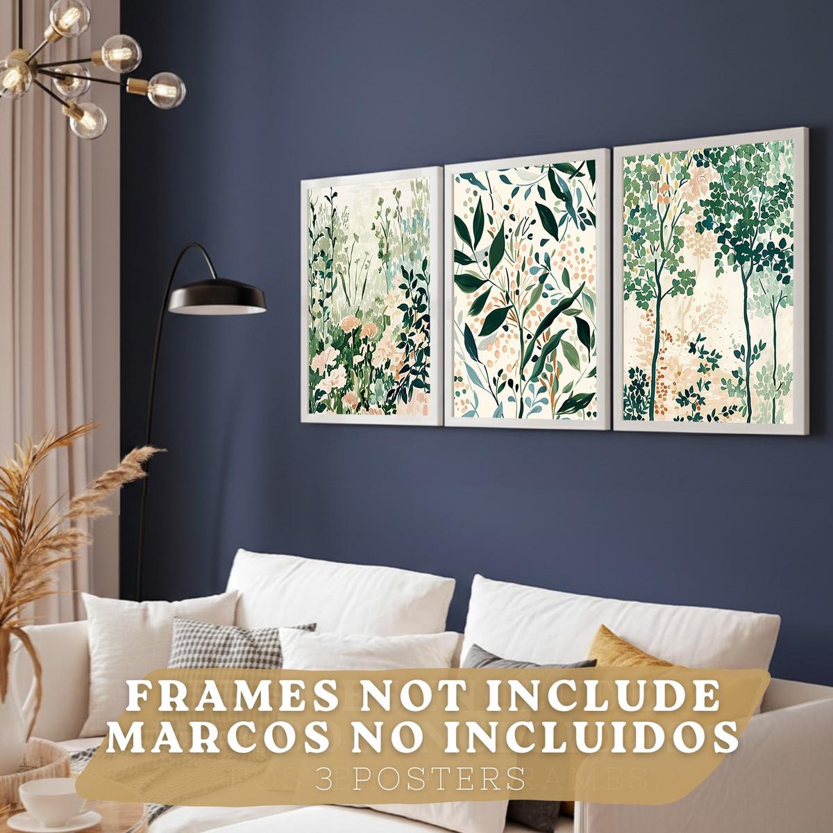 POSTER 3er-Set Wandbilder Floral Landschaft modern Wohnzimmer Deko, Schlafzimmer, Küche, Badezimmer Rahmenlos A3 - Klar, Papier (29.7/1/42cm) - Nacnic