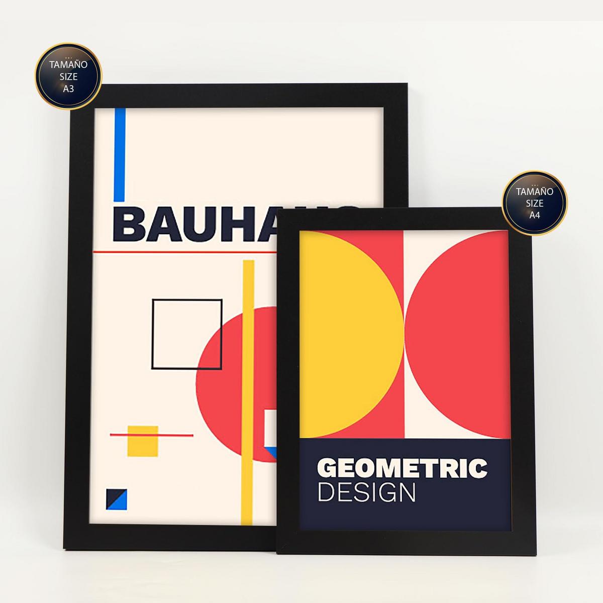 POSTER Set Mit 6 Drucken Im Bauhaus 2 Geometrische Designkollektion Drucke Mit Ästhetische Dekorative Rahmen Für Zuhause A3 & A4 Schwarzer Rahmen - Schwarz, Papier (29/3cm) - Nacnic