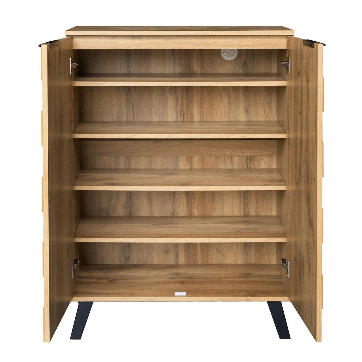 SCHUHSCHRANK Eiche-Optik 110 cm hoch mit 3D-Relief & verstellbaren Böden - Naturfarben, Holzwerkstoff (80.5/109.5/35cm) - Urban Meuble