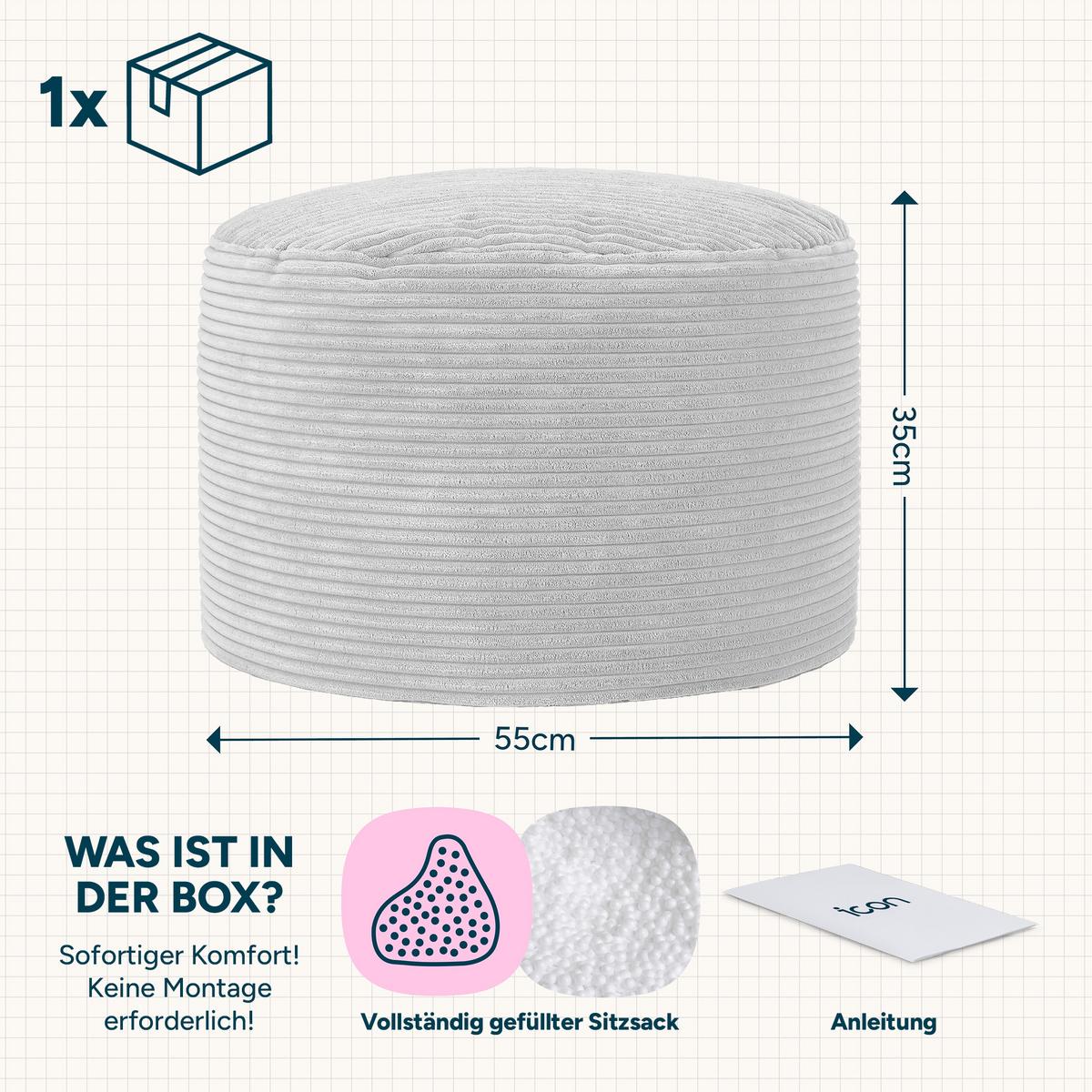 SITZPOUF Rund Milano - Schieferfarben/Anthrazit, Textil (55/35/55cm) - icon