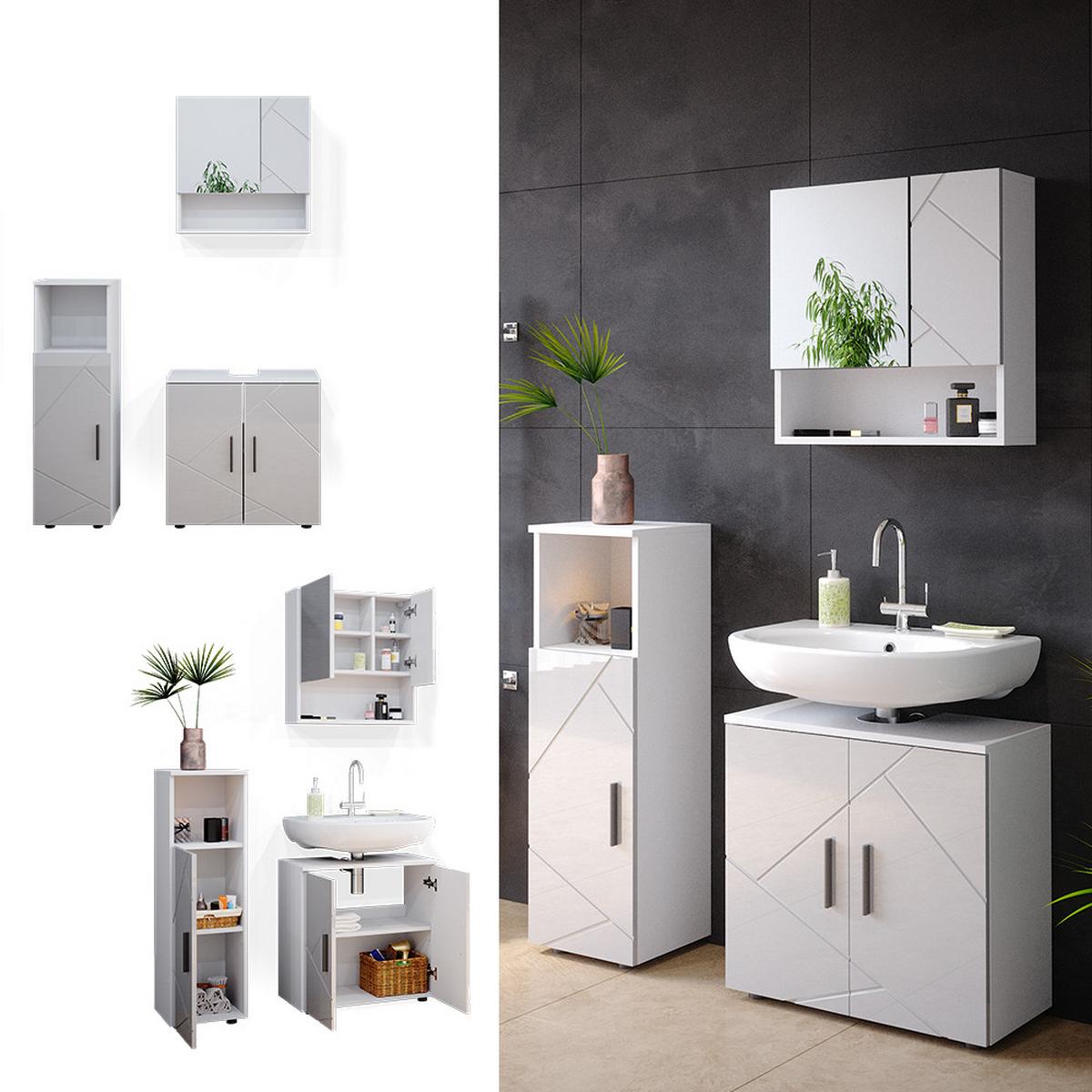 BADMÖBEL-SET Ronco Weiß Hochglanz 3 Teile - Weiß Hochglanz, Holzwerkstoff (60/192/30cm) - Livinity®