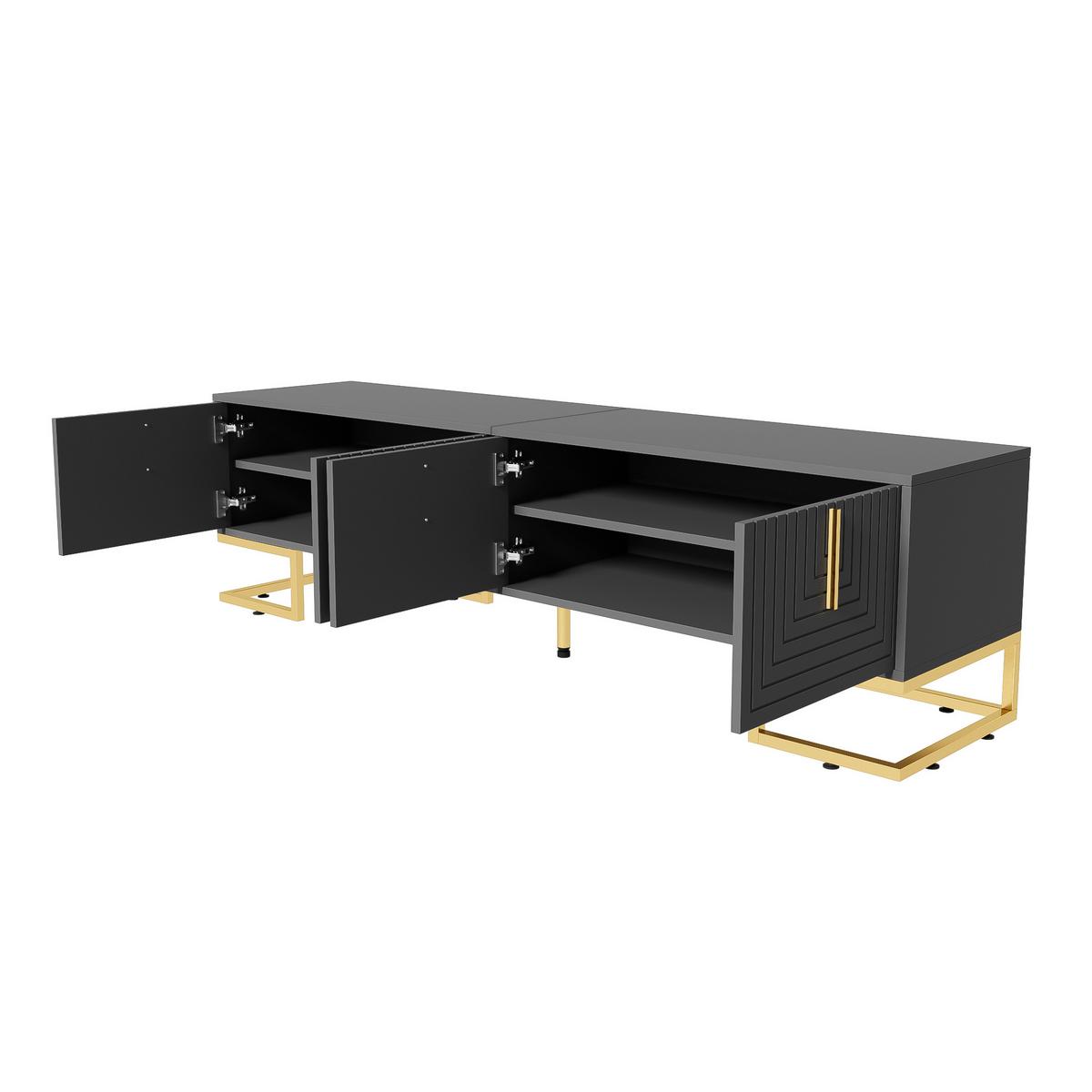 TV-LOWBOARD Grau & Gold 170 cm mit geometrischer Textur & 4 Türen - Grau, Holzwerkstoff (170/45.5/40cm) - Urban Meuble