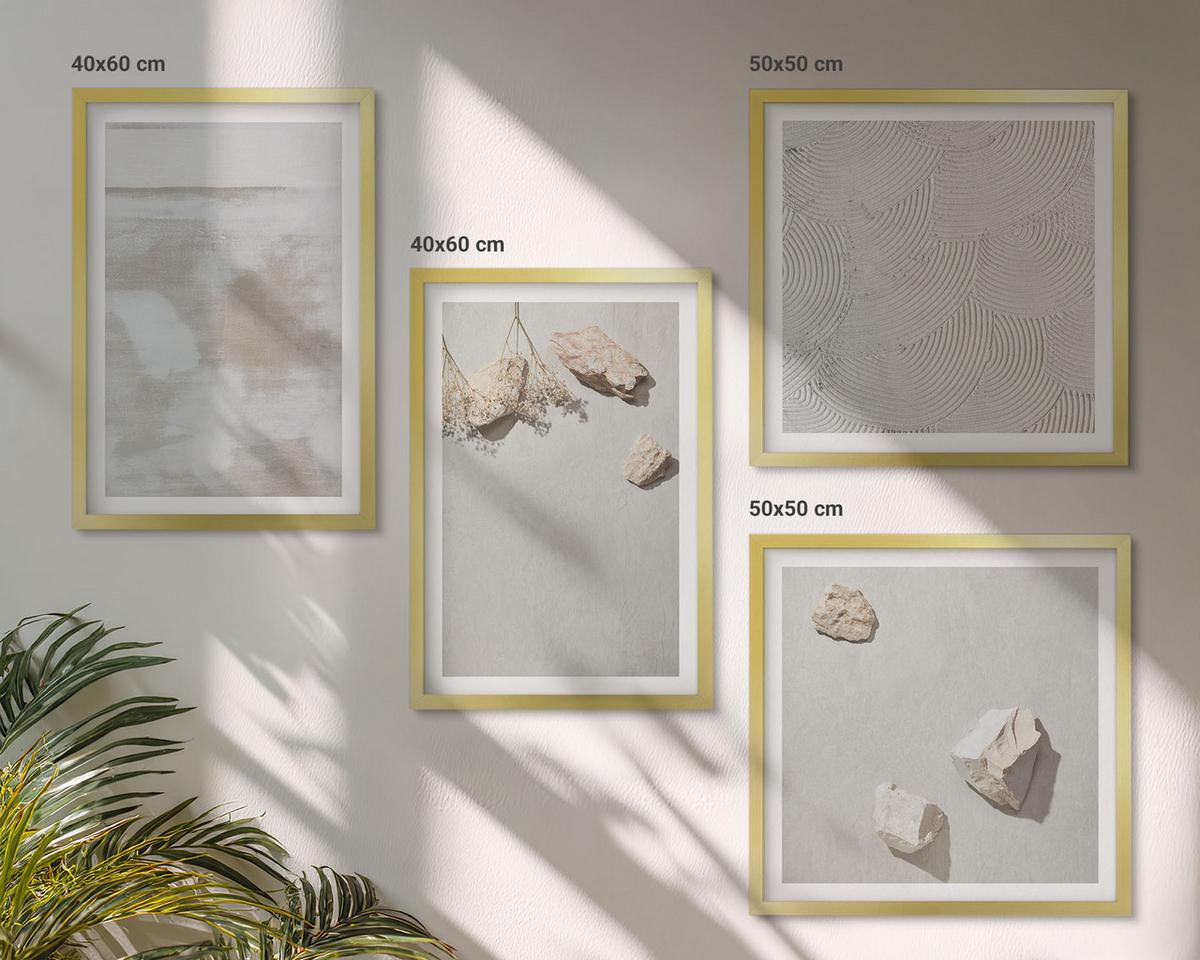 BILDER SET 4er Set - 50x50 cm & 40x60 cm Goldrahmen - Boho-Textur aus Sandsteinen - Goldfarben, Kunststoff (50/50cm) - TULUP