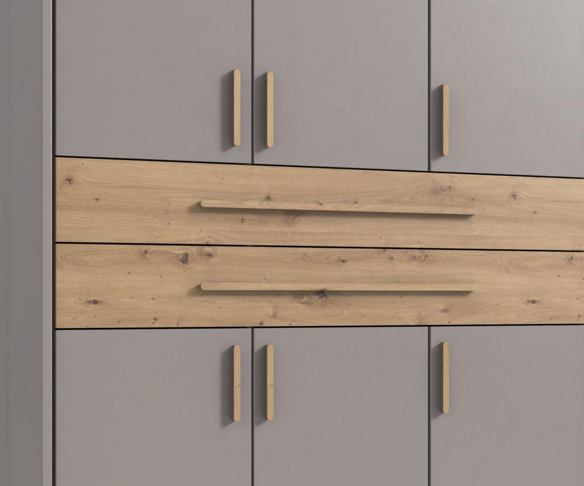 DREHTÜRENSCHRANK B228/H210/T58 cm Sandgrau, Kleiderschrank m. Passepartout, 2 Spiegeltüren, 2 Schubkästen & Griffe in Eiche Artisan Dekor / 22638 - Sandfarben/Eiche Artisan, Holzwerkstoff/Kunststoff (228/210/58cm) - luma-home