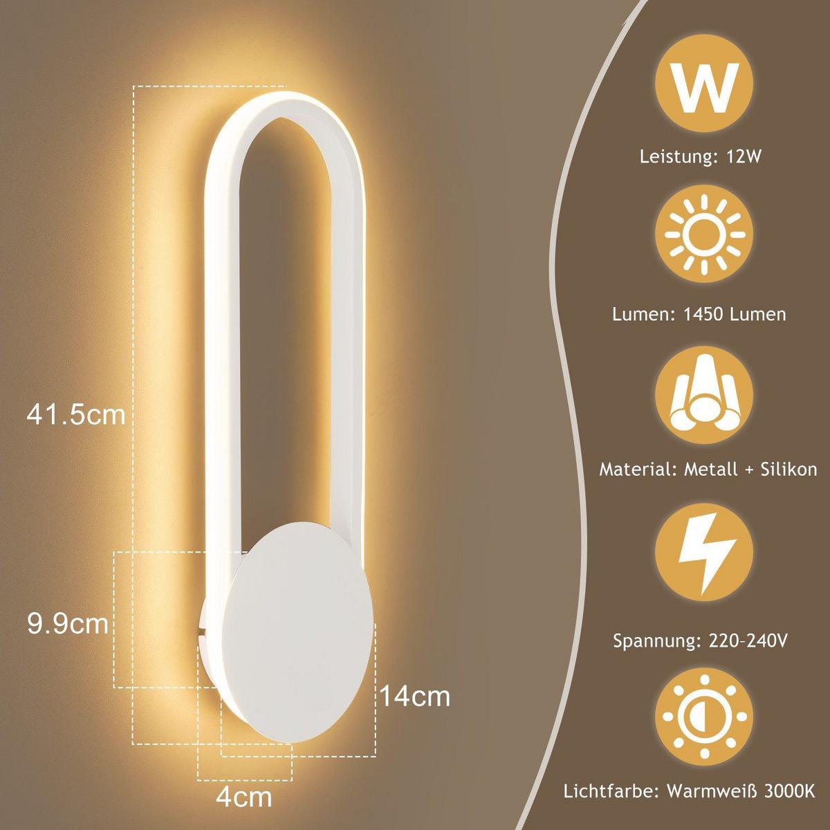 LED WANDLEUCHTE FRANKLIN II 41.5/14/4 cm - Weiß, Metall (14/4/41.5cm) - Nettlife