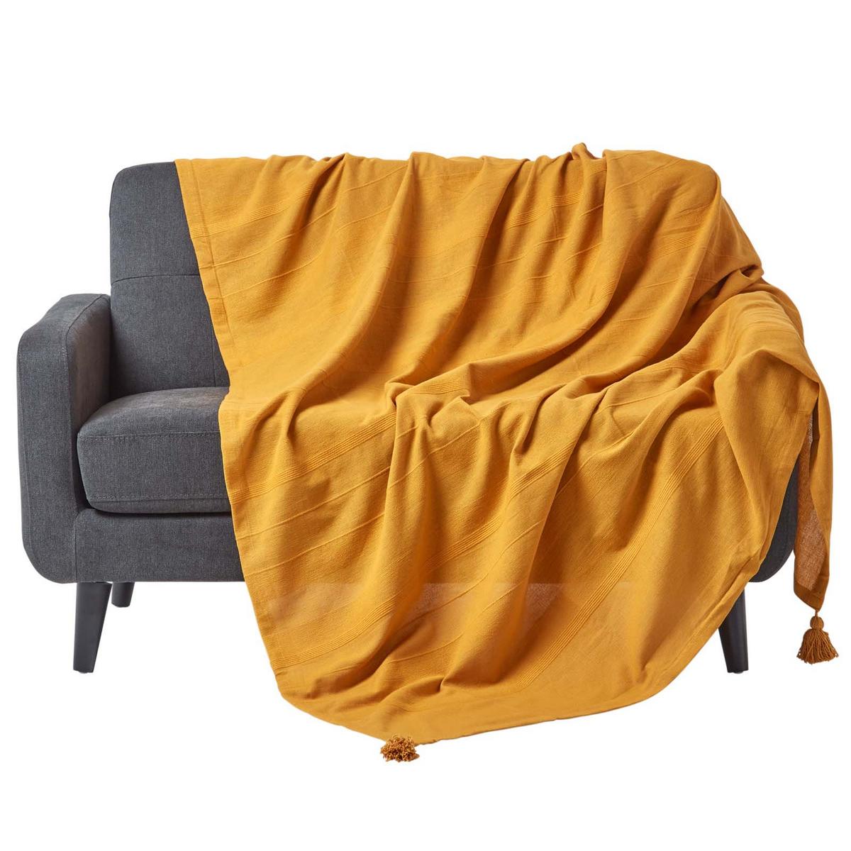 TAGESDECKE Rajput 255/360 cm, 100% Baumwolle - Dunkelgelb, Textil (225/360cm) - Homescapes
