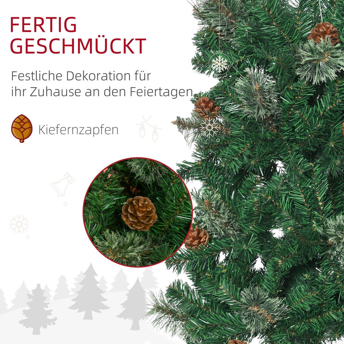 KÜNSTLICHER-WEIHNACHTSBAUM, 195 cm Christbaum mit 556 Spitzen für Weihnachten - Grün, Kunststoff/Metall (195cm) - HOMCOM