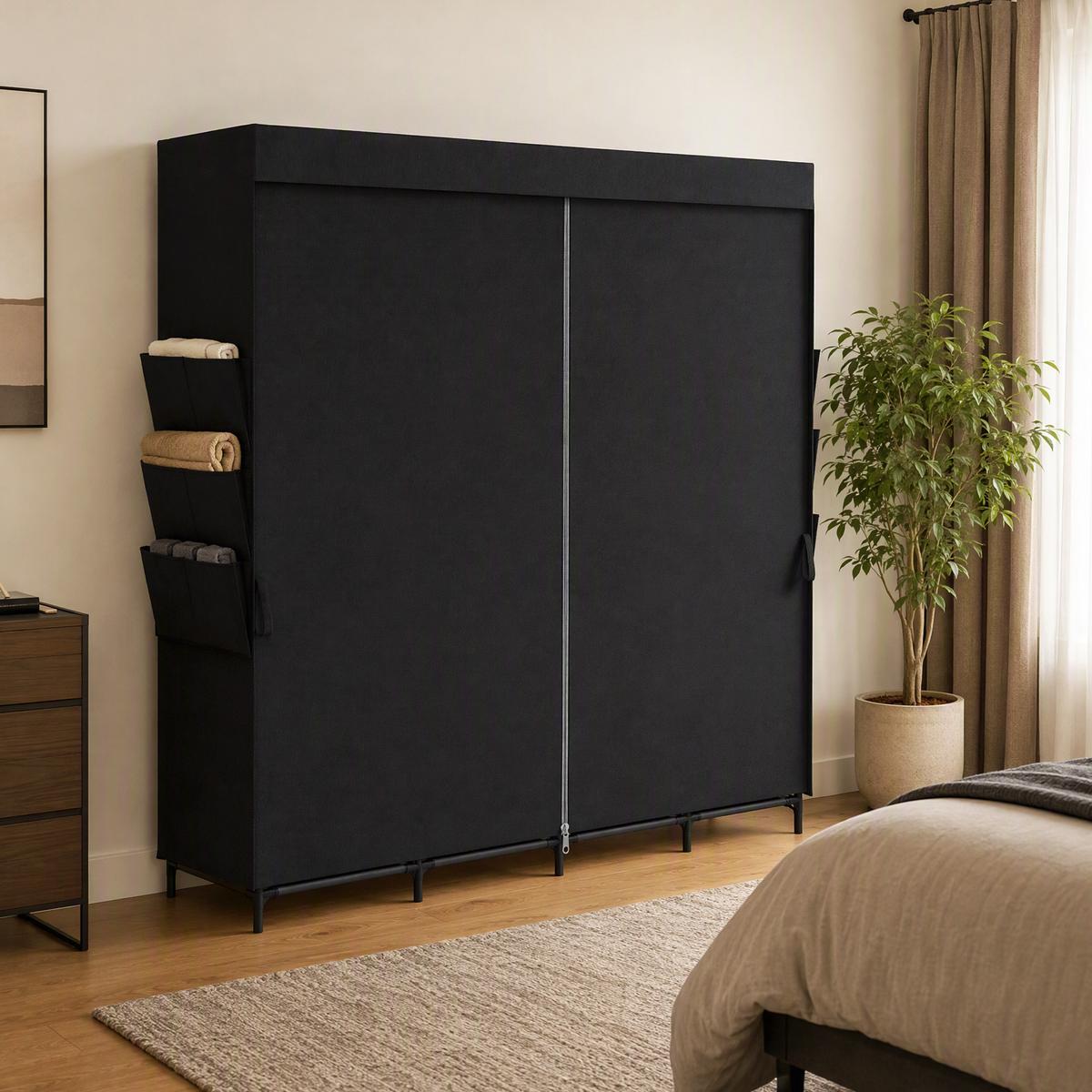 STOFF-KLEIDERSCHRANK Vliesstoff Stahl Schwarz - Schwarz, Textil (45/167/170cm) - HOMCOM