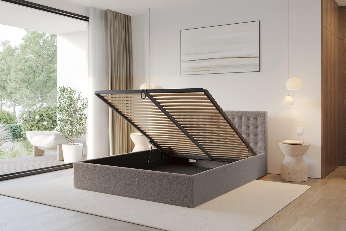 POLSTERBETT mit Bettkasten und Lattenrost, Boxbett ohne Matratze - PARI 160x200 Braun - Braun, Holzwerkstoff/Textil (160/200cm) - ALTDECOR