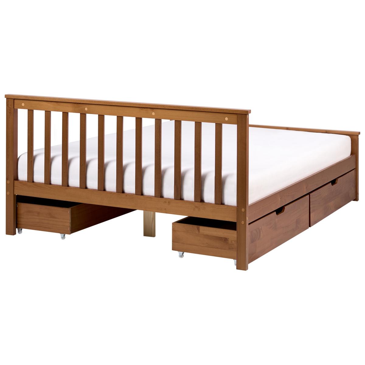 BETT mit 4 Schubladen 140/200 cm Kiefernholz Braun Olendon - Braun, Holz (140/200cm) - Beliani