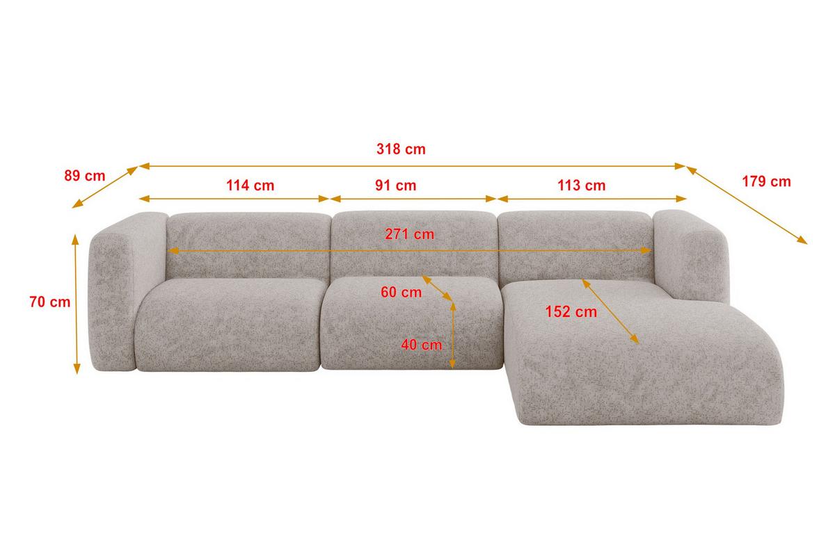 ECKSOFA Ottomane Rechts MIRA-L2 318x179x89 Hellgrau Velours - Hellgrau/Schwarz, Holzwerkstoff/Kunststoff (318/179cm) - ALTDECOR