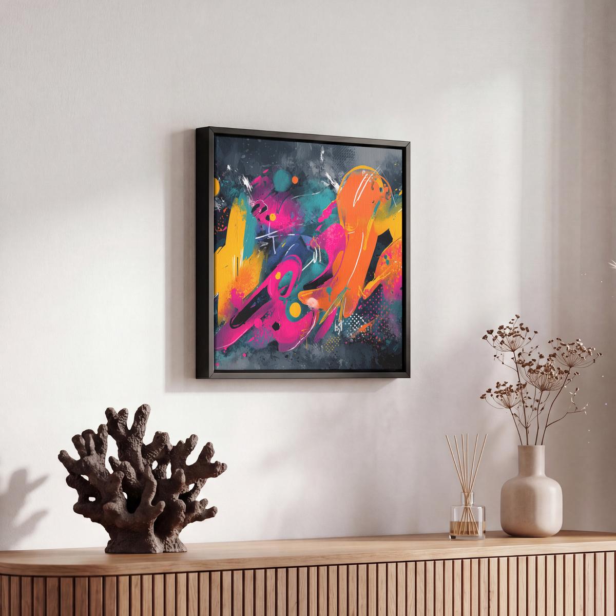 LEINWAND Bilder mit Rahmen - Abstrakt - Graffiti - Farbenfroh - Farbspritzer - 20x20 - Multicolor, Textil (20/20cm) - MuchoWow