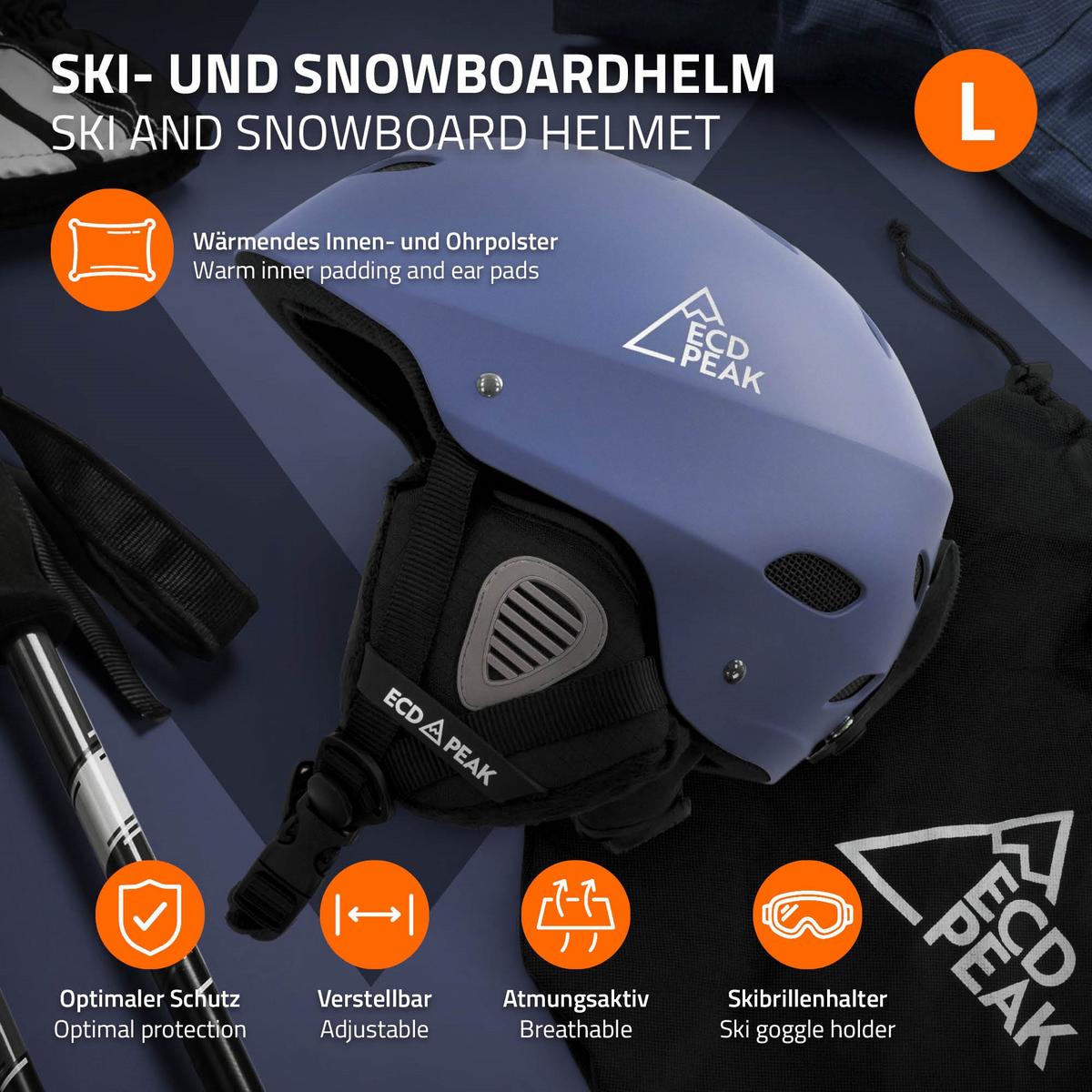 SKIHELM für Herren und Damen Snowboardhelm robust Blau L 58-61 cm - Blau, Kunststoff (30/24cm) - ECD-Germany