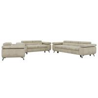 SITZGARNITUR PETER 1+2+3 mit Schlaffunktion - Beige Velvet - Beige/Schwarz, Textil/Metall (262/76/99cm) - MKS