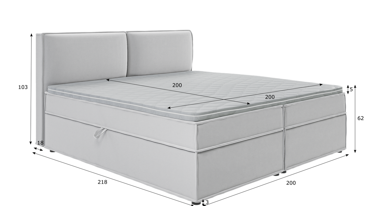 BOXBETT Eclipse 200/200 cm Silber Luxusmicrofaser - Silberfarben/Schwarz, Holz/Kunststoff (200/200cm) - S-Style Möbel