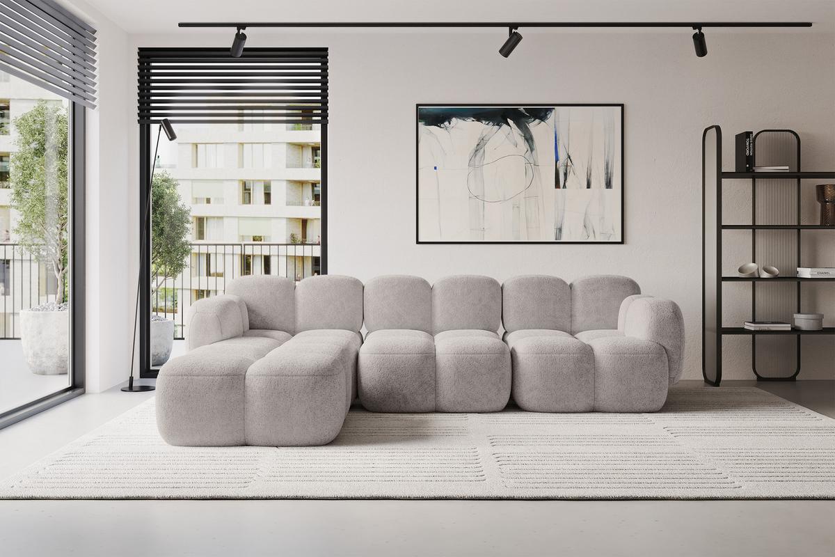 ECKSOFA modulares Sofa Links Miko-L2 302x205x75 Hellgrau Velours - Hellgrau/Schwarz, Holzwerkstoff/Kunststoff (302/205cm) - ALTDECOR