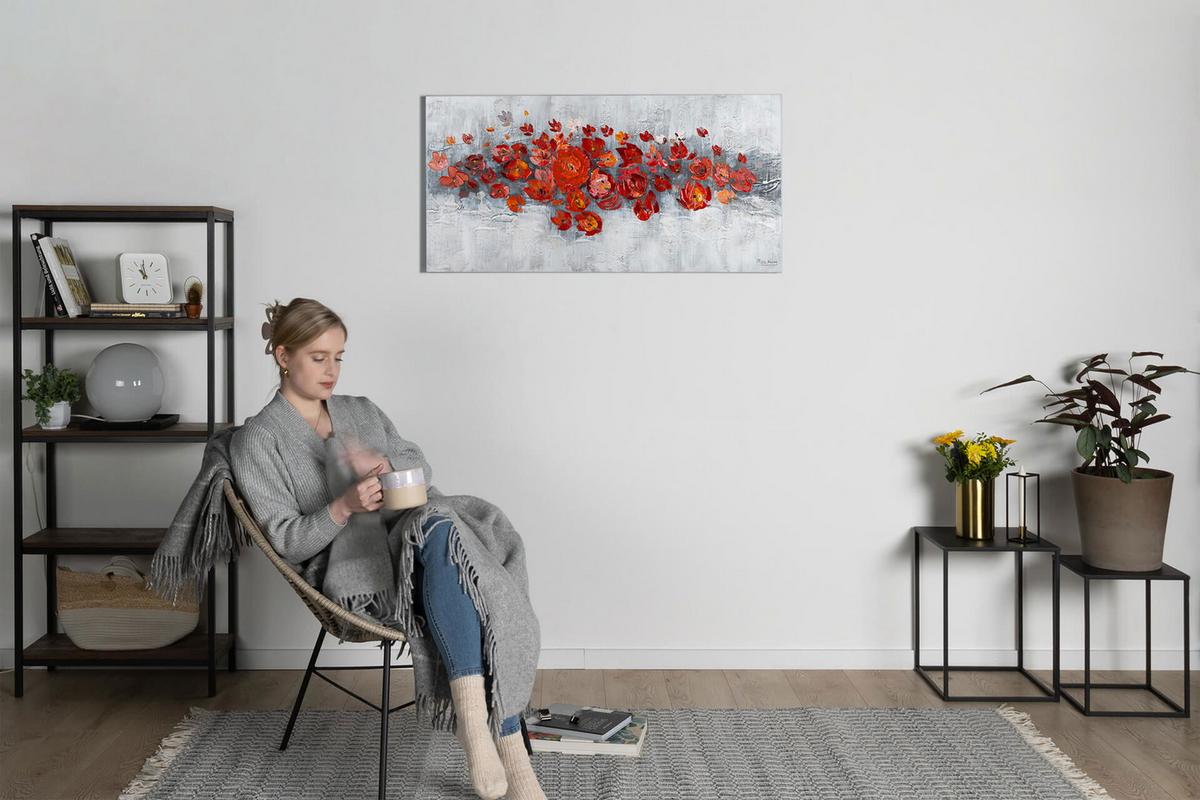 ÖLGEMÄLDE 120/60 cm - Rot/Grau, Holz/Textil (120/60cm) - KUNSTLOFT