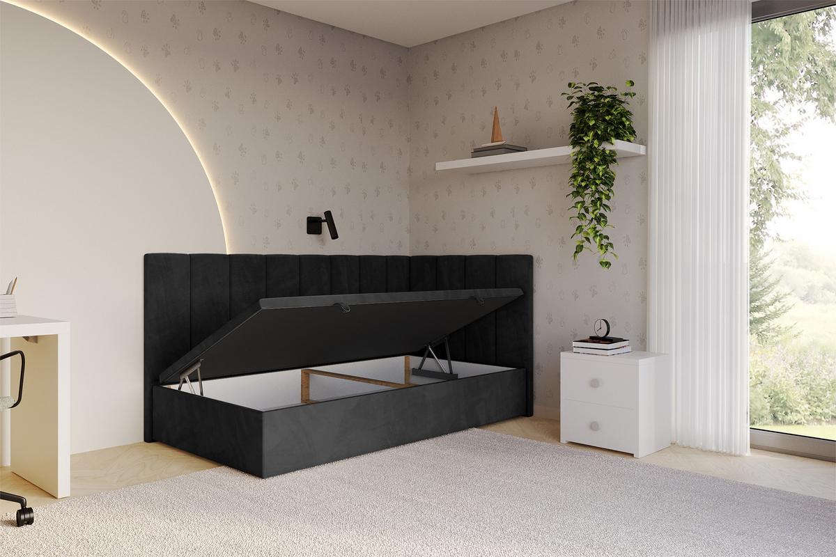 EINZELBETT Jugendbett mit Bettkasten Links, mit Matratze - LOVY 80x200 Schwarz - Schwarz, Holzwerkstoff/Textil (80/200cm) - ALTDECOR