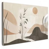 LEINWANDBILD Japandi - Landschaft - Beige XXL 150x100 cm - Cognac, Textil (150/100cm) - MuchoWow