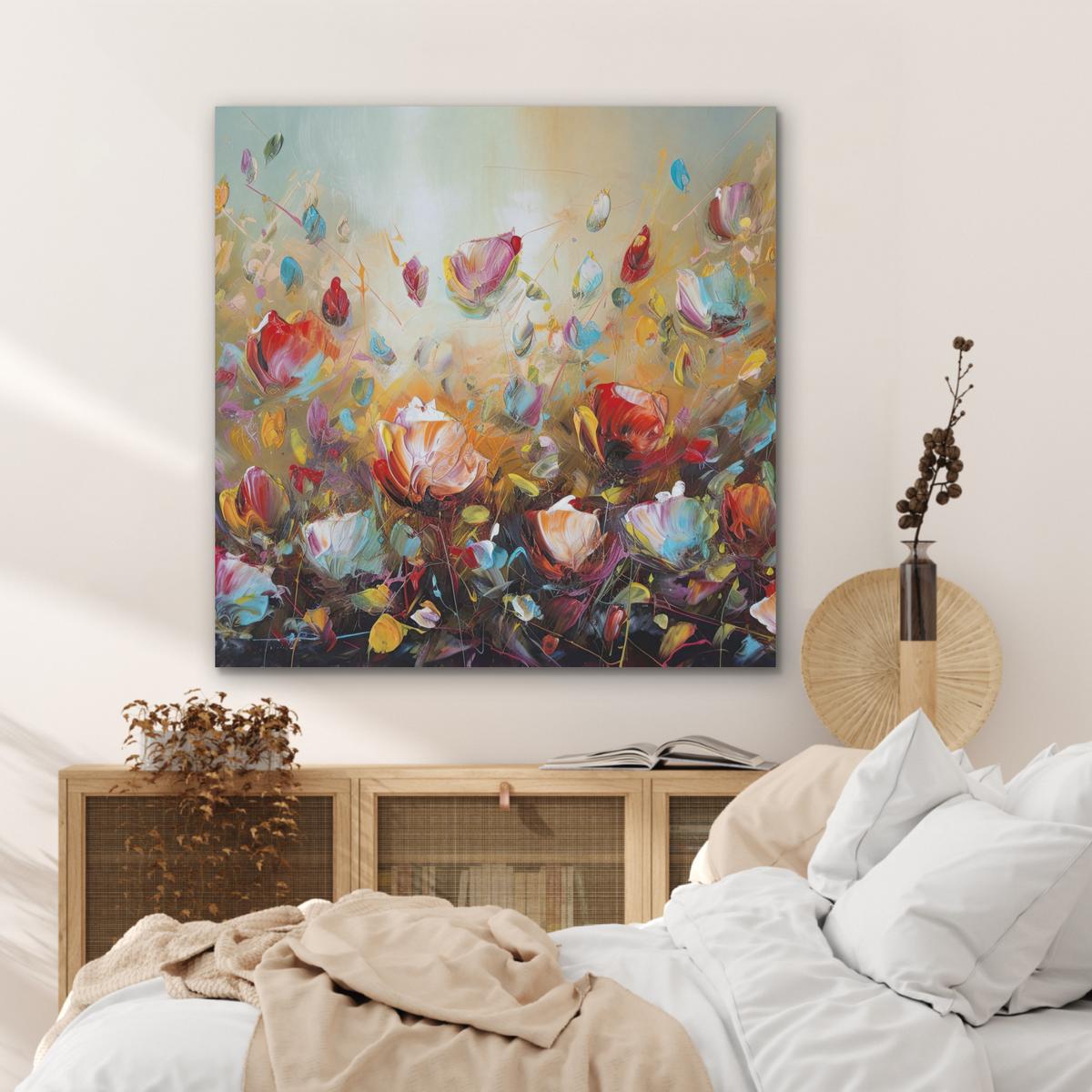 AKUSTIKBILD Blumen - Kunst - Natur - Ölgemälde Akustikpaneele 90x90 cm - Multicolor, Kunststoff (90/90/0.9cm) - MuchoWow