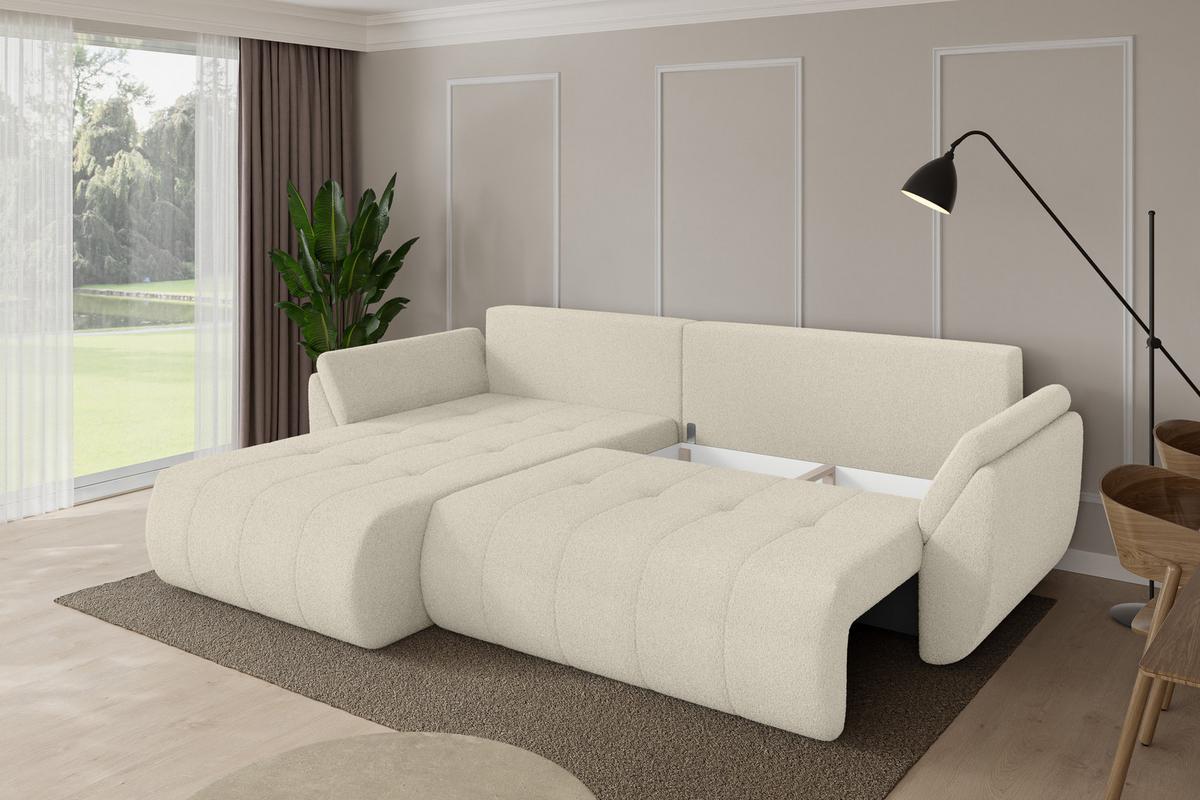 ECKSOFA mit Schlaffunktion Ottomane Links TOKO-L 277x194x86 Beige Bouclé - Sandfarben/Beige, Holzwerkstoff/Kunststoff (277/194cm) - ALTDECOR