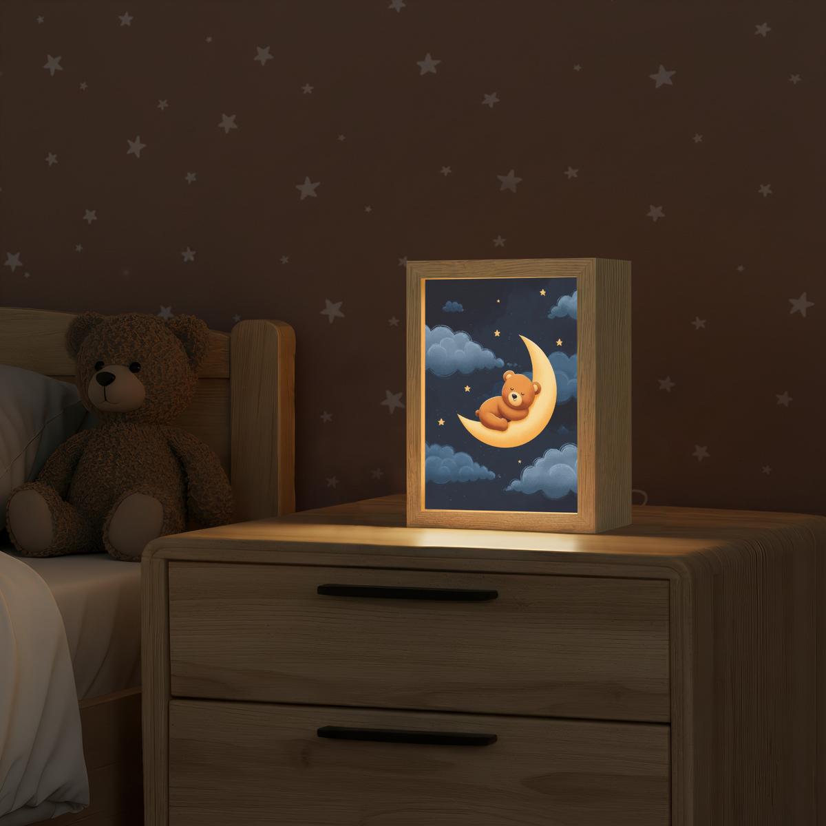 WANDLEUCHTE Teddybär - Mond - Wolken - Sterne 15x20 cm - Dunkelblau, Holzwerkstoff (15/20/8cm) - OnlyWow